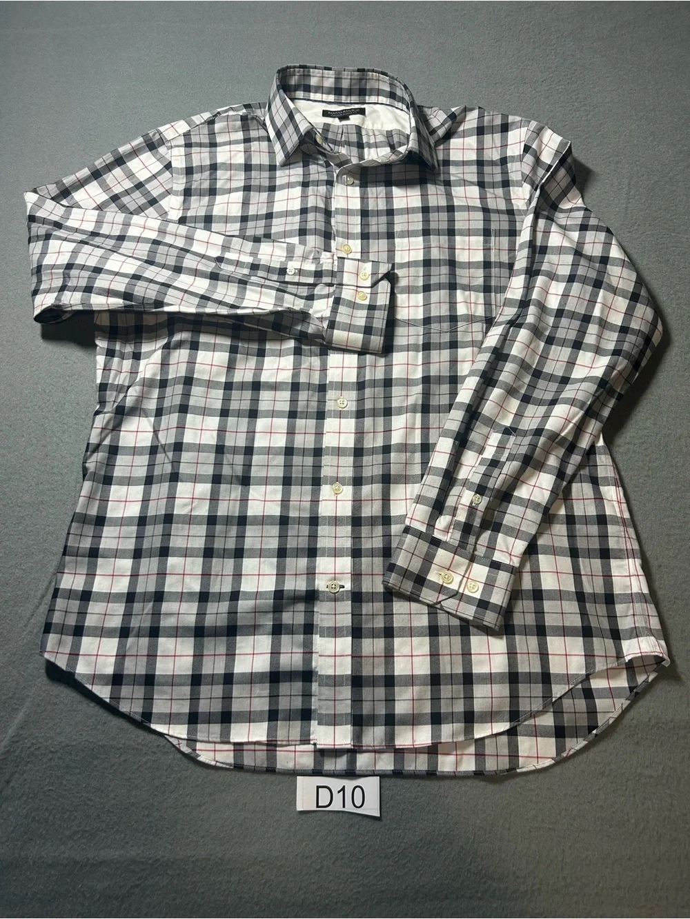 Banana Republic Men's Plaid Button-Down Shirt - White, Black & Red Accent